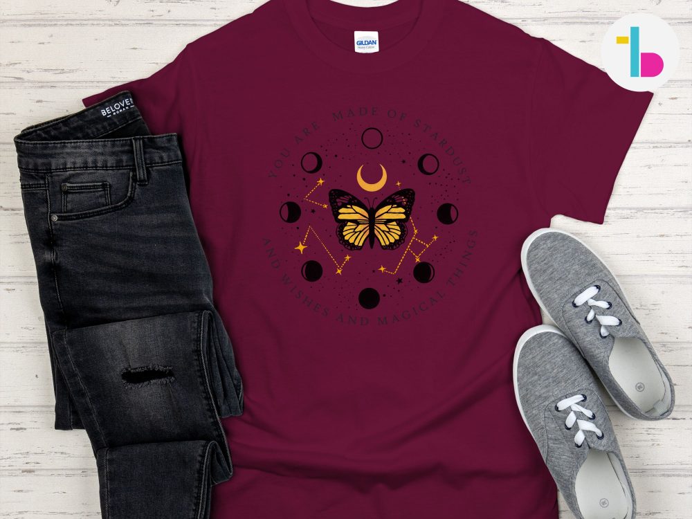 Witchy butterfly shirt, Stardust Moon and Stars tshirt