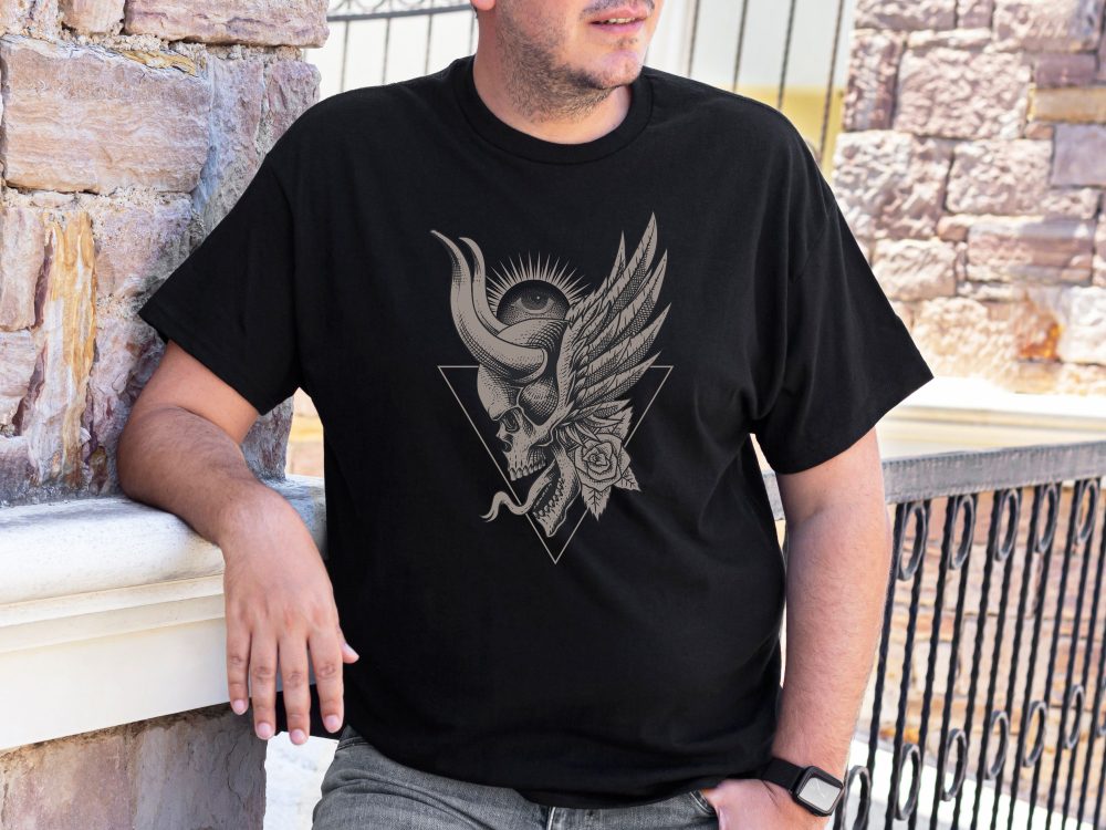 Devil with horns tee, Pagan gifts, Gothic gifts
