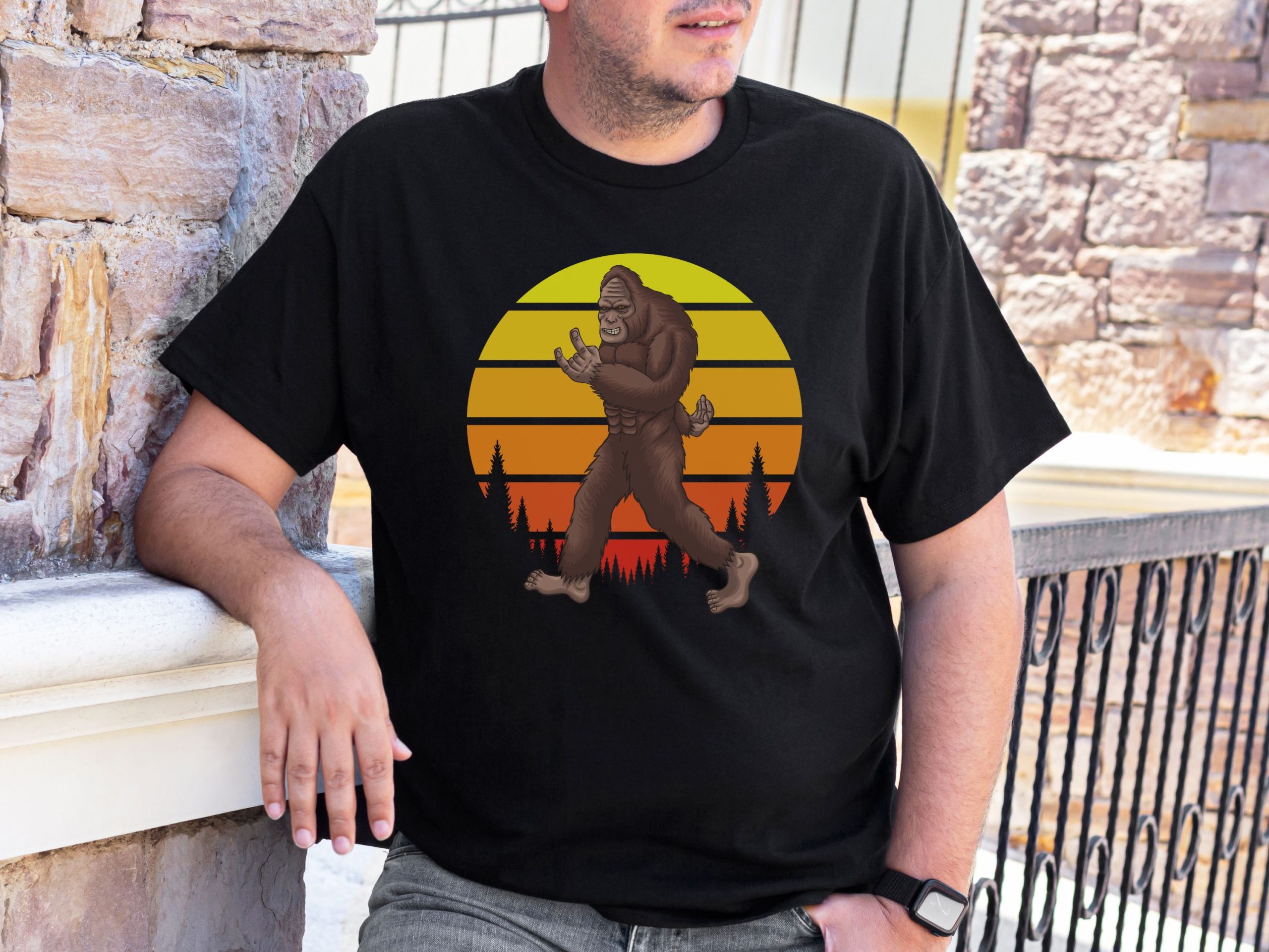 Bigfoot on a walk, Funny sarcastic mens shirt