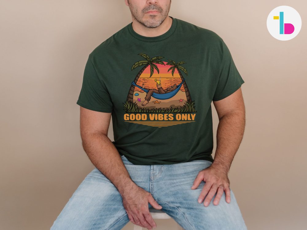 Bigfoot on holiday shirt, Good vibes only, Summer shirt, Funny bigfoot tee