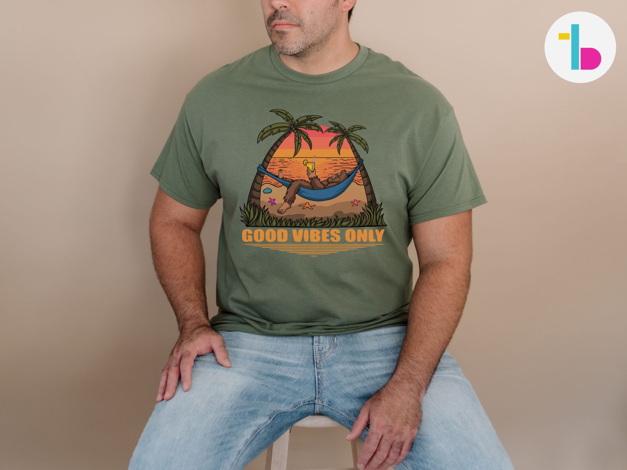Bigfoot on holiday shirt, Good vibes only, Summer shirt, Funny bigfoot tee