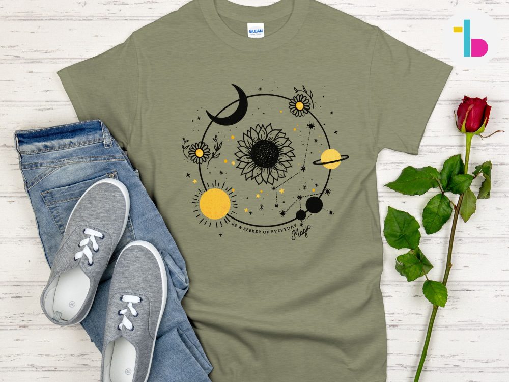 Mystical shirt with stars and planets, Witchy mama shirt