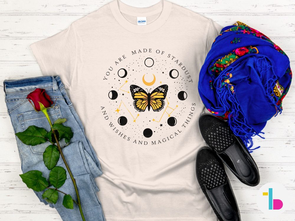 Witchy butterfly shirt, Stardust Moon and Stars tshirt