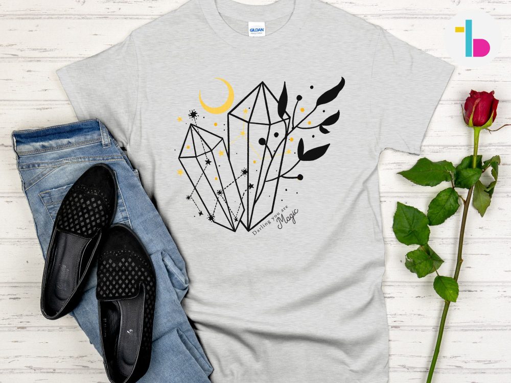 Magic crystals tshirt, Moon and Stars aesthetic mystical shirt