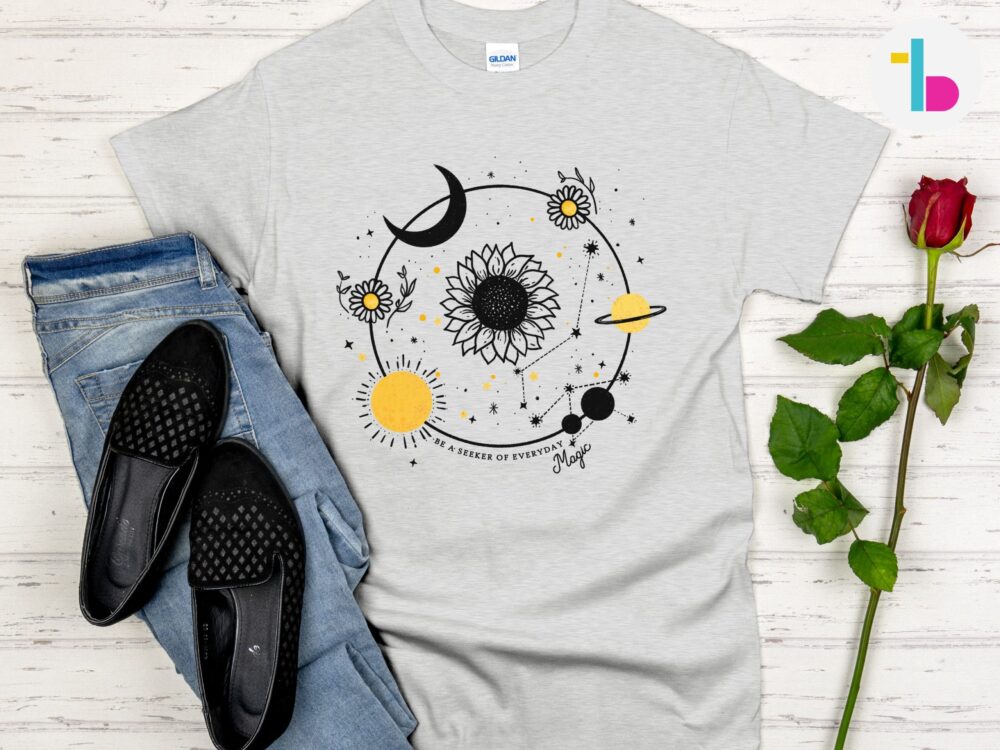 Mystical shirt with stars and planets, Witchy mama shirt