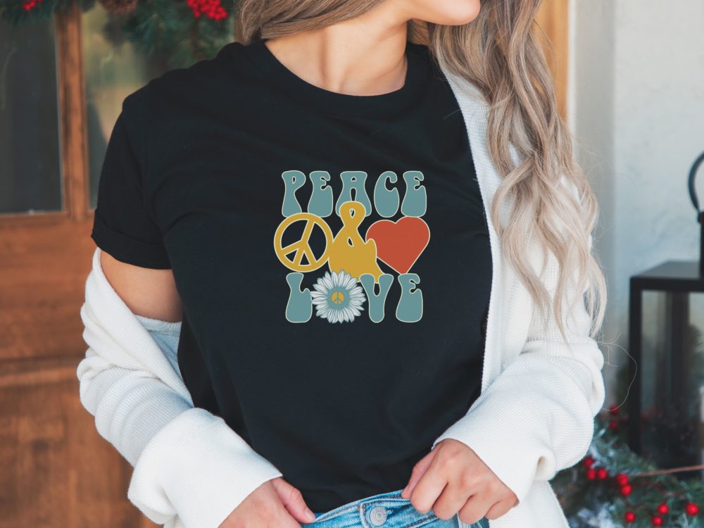 Peace and love retro shirt, Hippie gifts, Hippie shirt