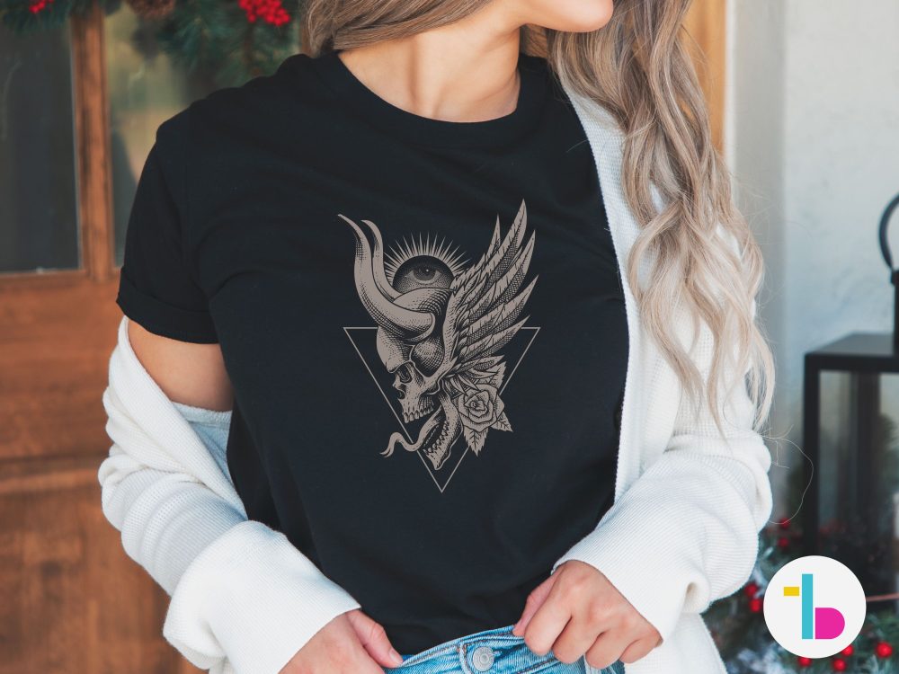 Devil with horns tee, Pagan gifts, Gothic gifts