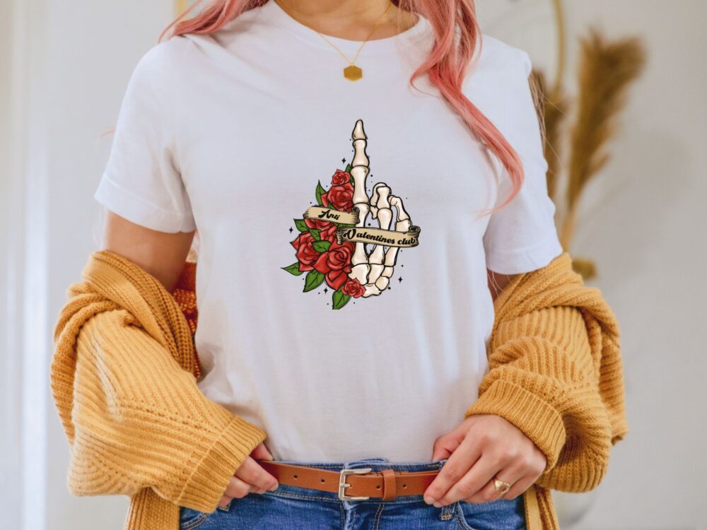 Anti-Valentines day shirt, Skeleton hand with roses shirt