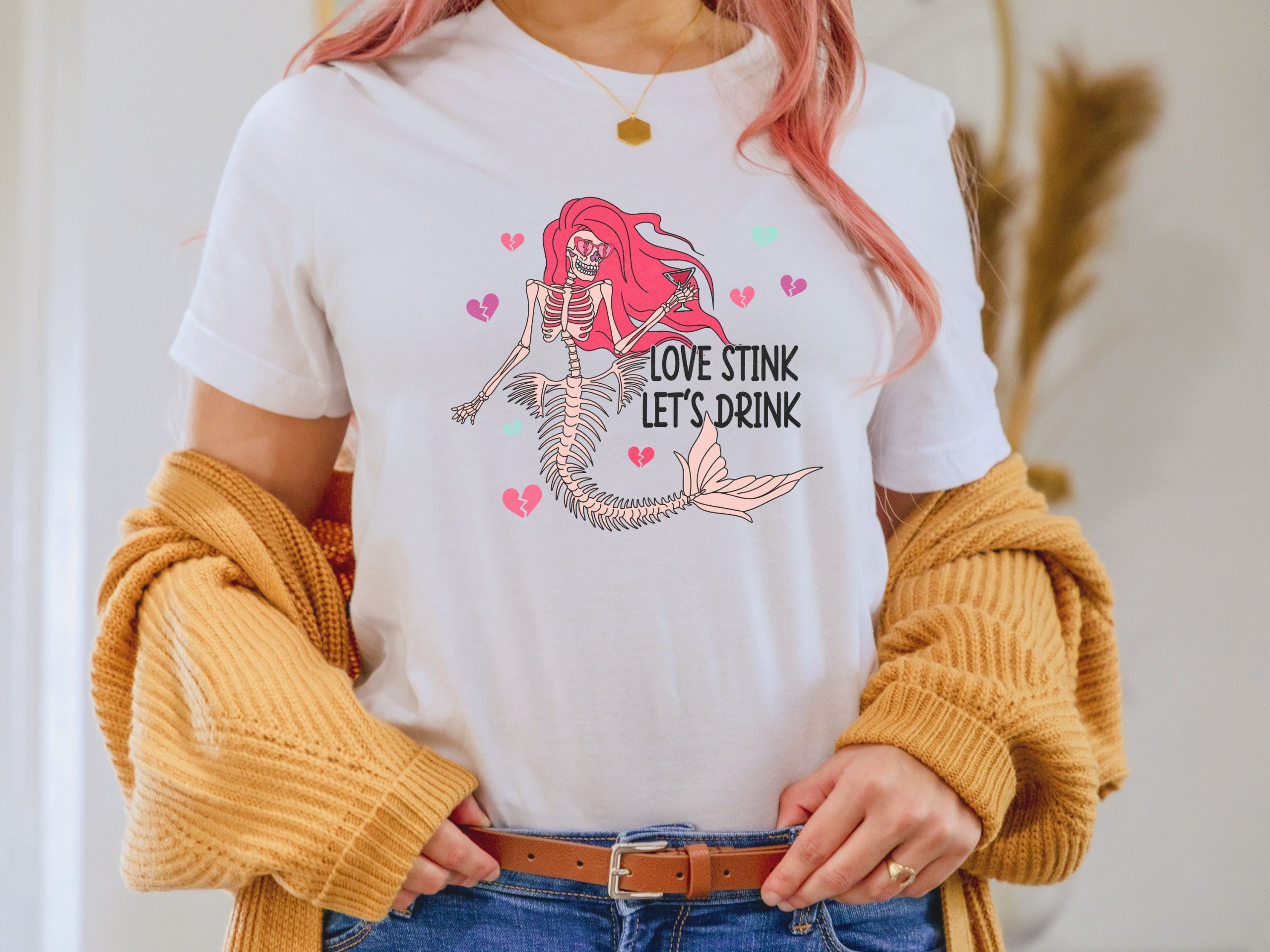 Anti Valentine Day shirt, Skeleton mermaid retro t-shirt