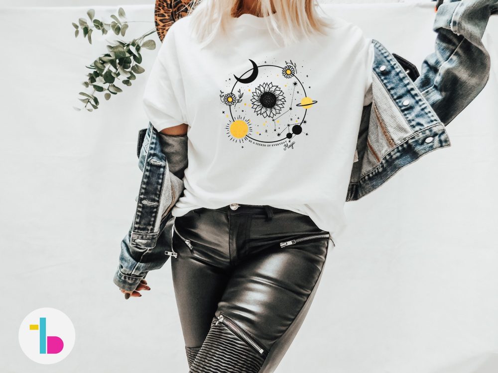 Mystical shirt with stars and planets, Witchy mama shirt