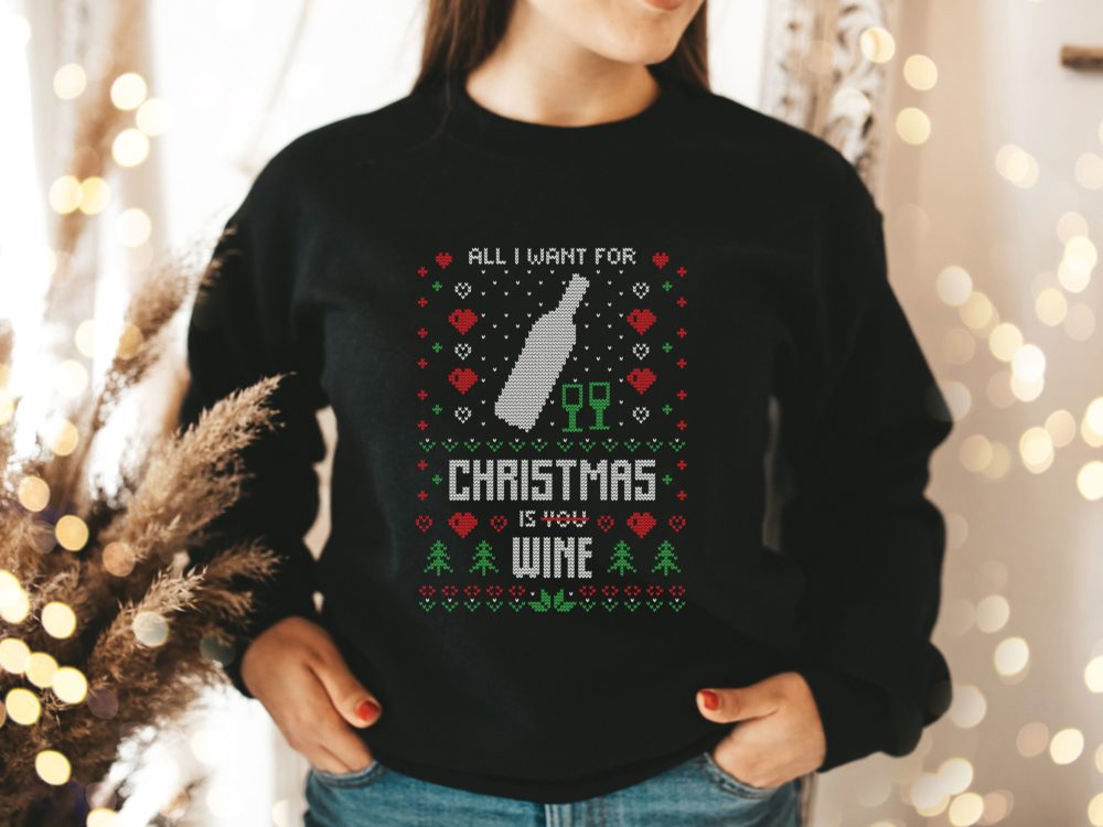 Wine sarcastic Christmas ugly sweater gift