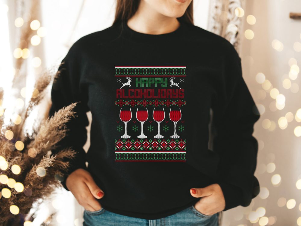 Funny Christmas ugly sweater, Happy Alcoholidays
