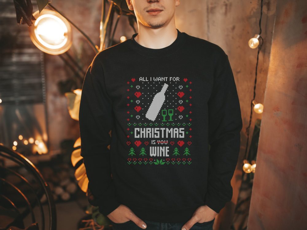 Wine sarcastic Christmas ugly sweater gift