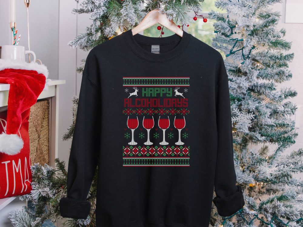 Funny Christmas ugly sweater, Happy Alcoholidays