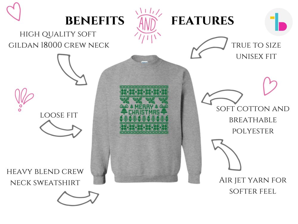 Merry Christmas sweatshirt with green pattern