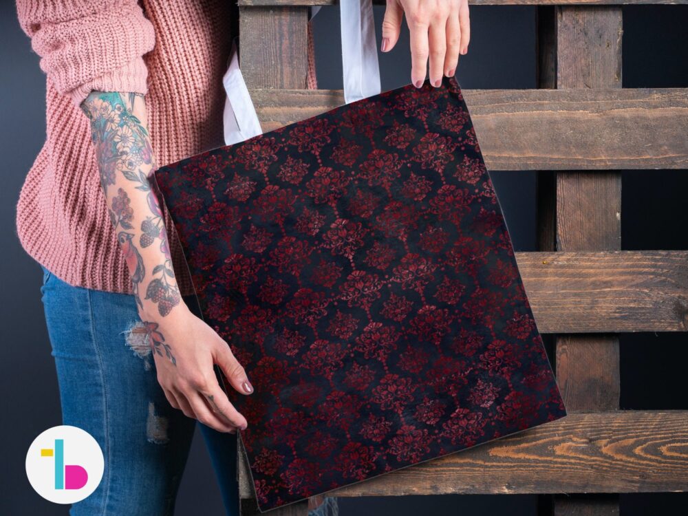 Vintage aesthetic tote bag with black handles, Goth tote bag