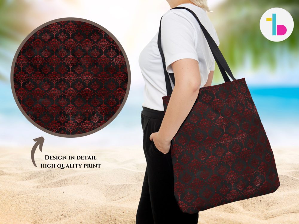 Vintage aesthetic tote bag with black handles, Goth tote bag