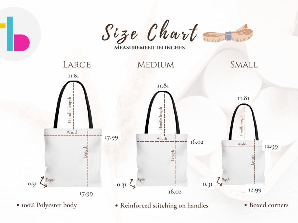 Tote bags size chart